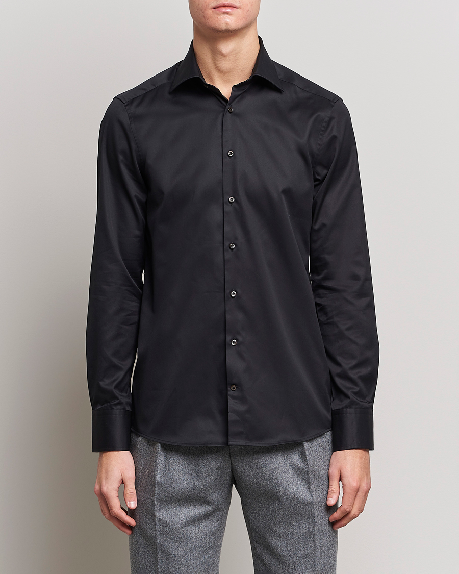 Hombres | Camisas | Stenströms | Slimline Cut Away Shirt Black