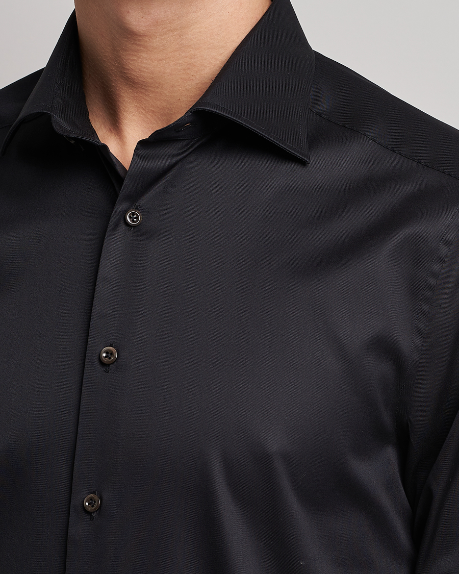 Hombres | Camisas | Stenströms | Slimline Cut Away Shirt Black