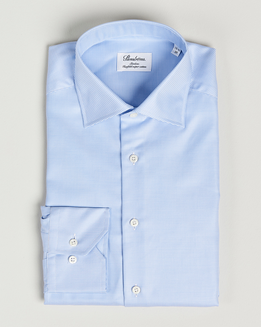 Hombres | Camisas | Stenströms | Slimline Houndstooth Shirt Light Blue