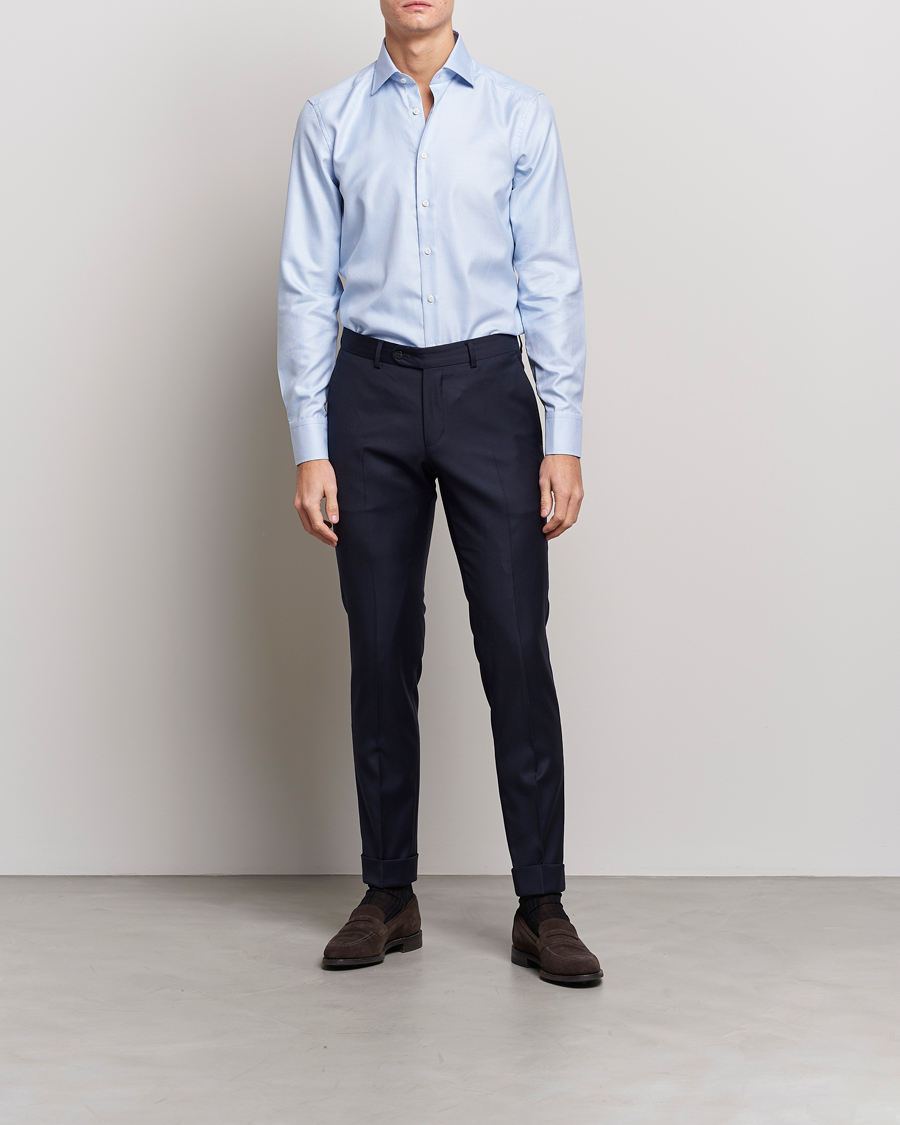 Hombres | Camisas | Stenströms | Slimline Houndstooth Shirt Light Blue