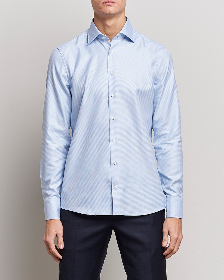 Hombres | Camisas | Stenströms | Slimline Houndstooth Shirt Light Blue