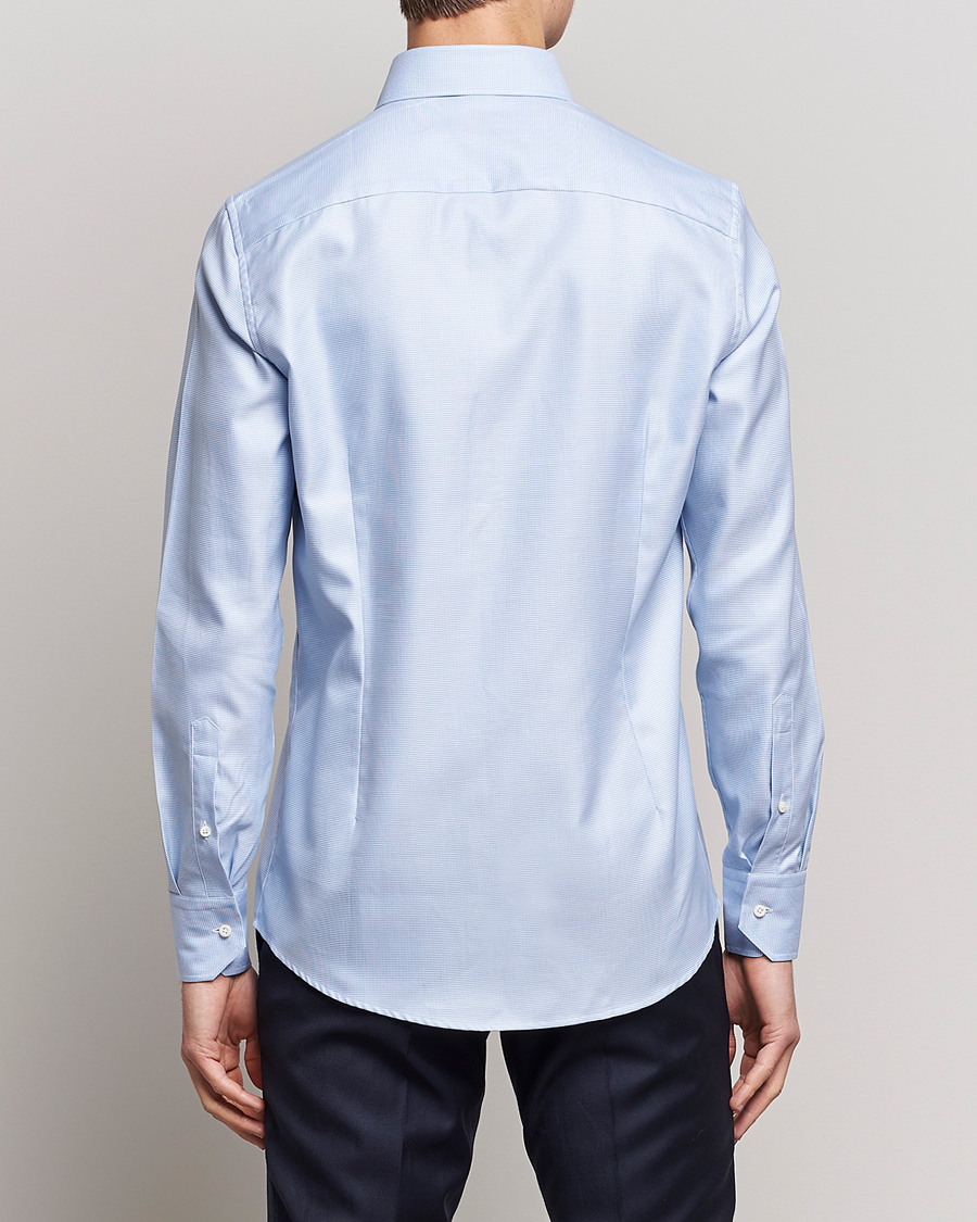 Hombres | Camisas | Stenströms | Slimline Houndstooth Shirt Light Blue