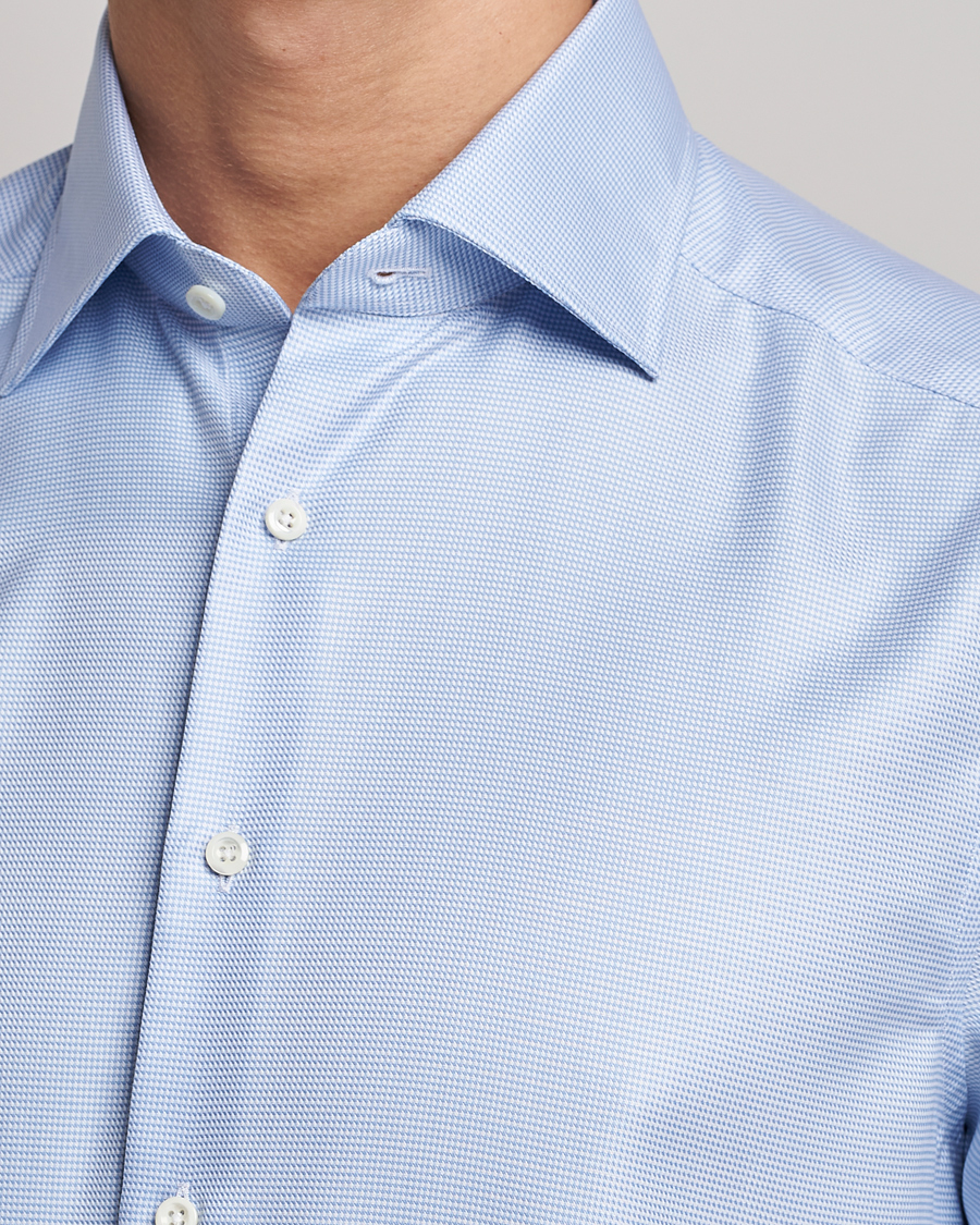 Hombres | Camisas | Stenströms | Slimline Houndstooth Shirt Light Blue
