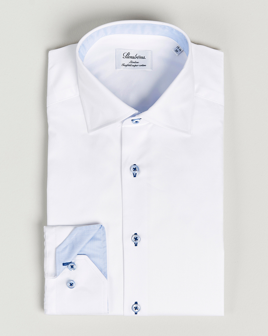 Hombres | Camisas | Stenströms | Slimline Contrast Cut Away Shirt White