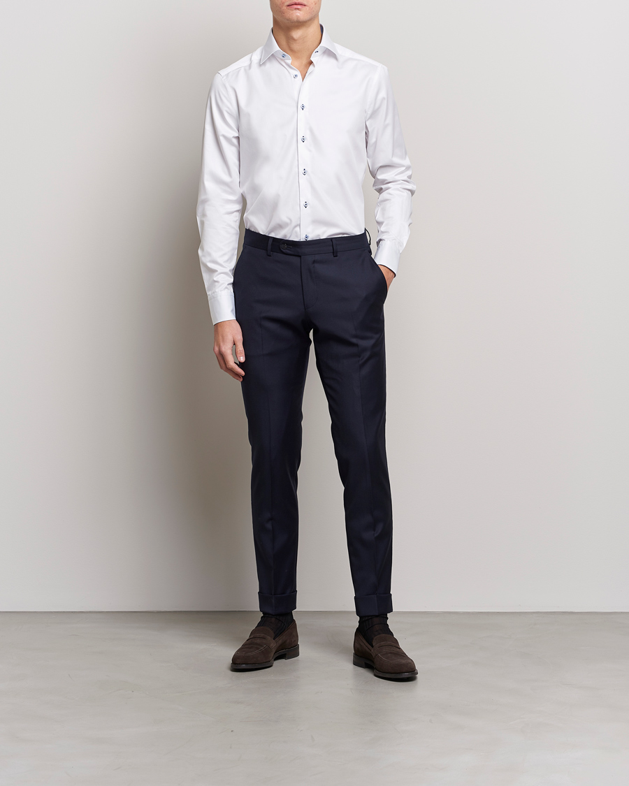 Hombres | Camisas de vestir | Stenströms | Slimline Contrast Cut Away Shirt White