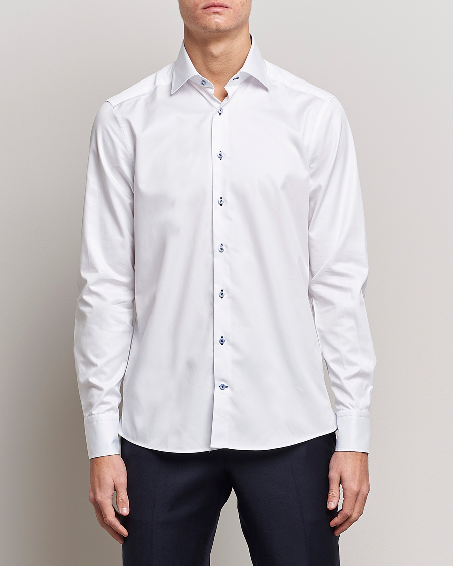 Hombres | Camisas | Stenströms | Slimline Contrast Cut Away Shirt White