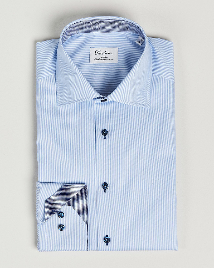Hombres | Camisas | Stenströms | Slimline Striped Contrast Shirt Light Blue