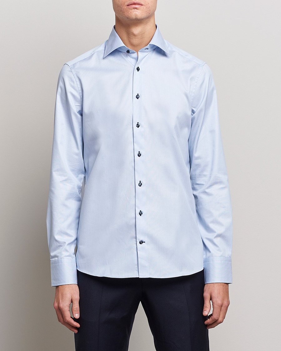 Hombres | Camisas | Stenströms | Slimline Striped Contrast Shirt Light Blue
