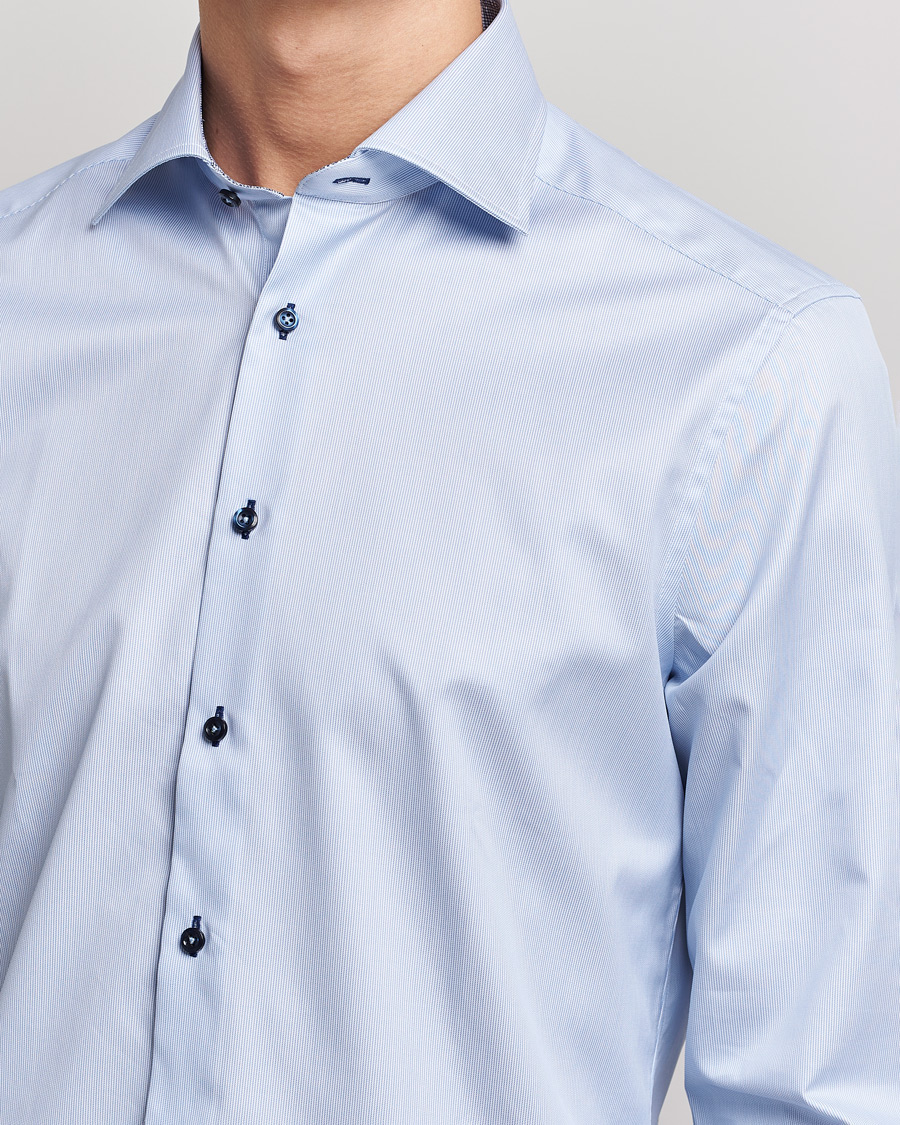 Hombres | Camisas | Stenströms | Slimline Striped Contrast Shirt Light Blue
