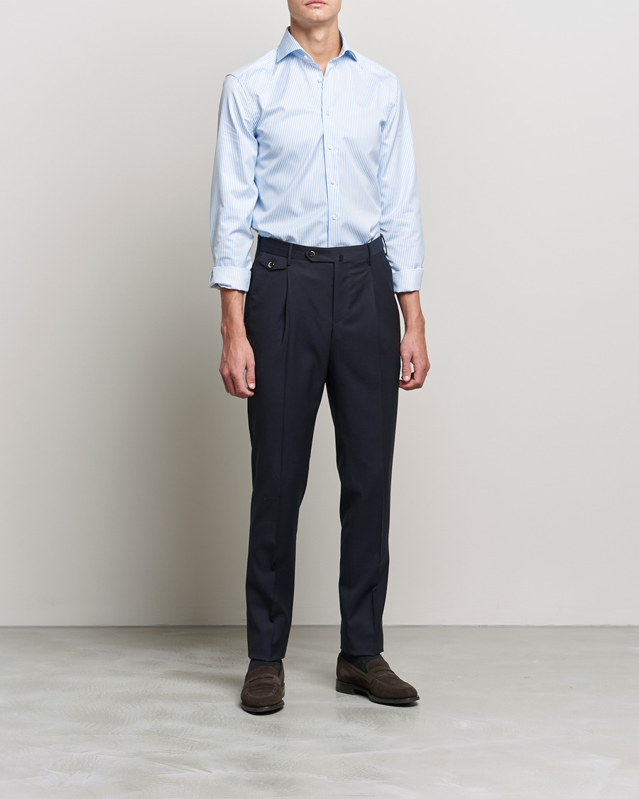 Hombres | Camisas | Stenströms | Slimline Stripe Cut Away Shirt Light Blue