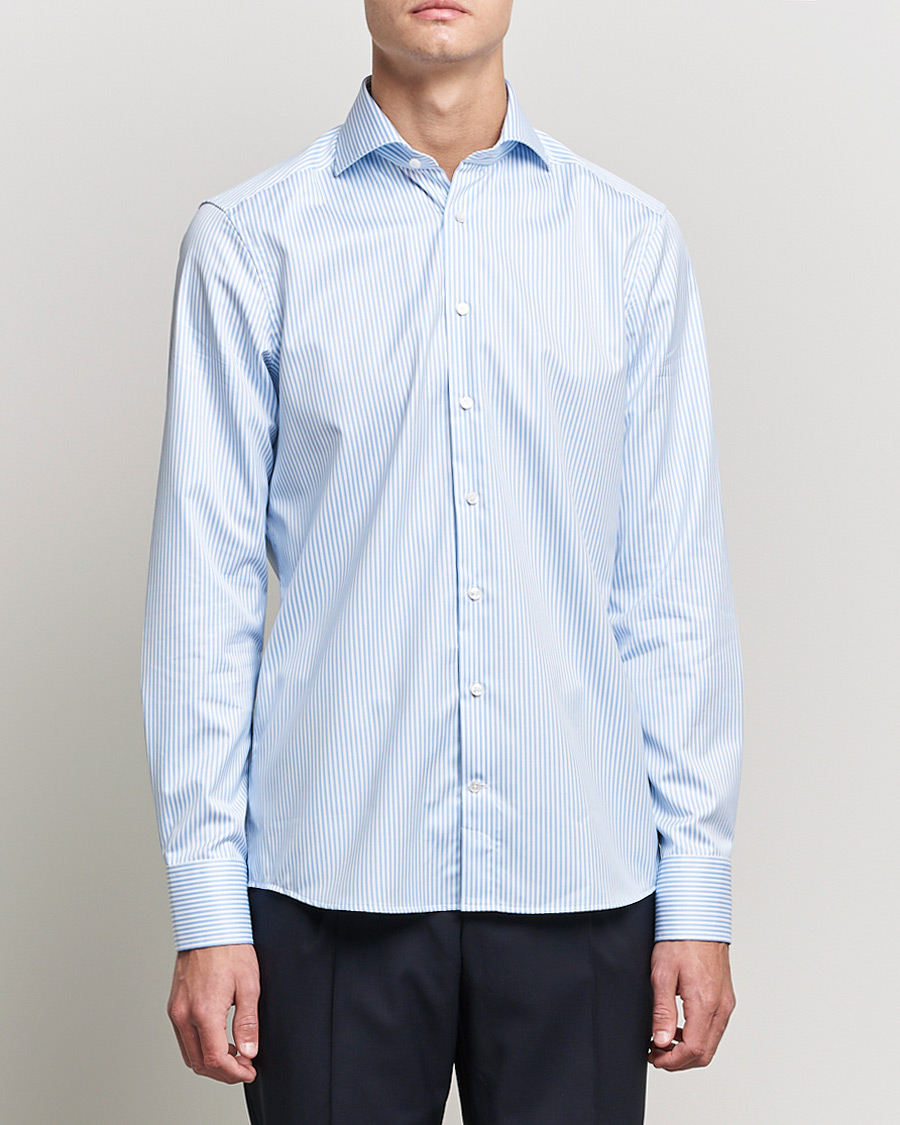 Hombres | Camisas | Stenströms | Slimline Stripe Cut Away Shirt Light Blue