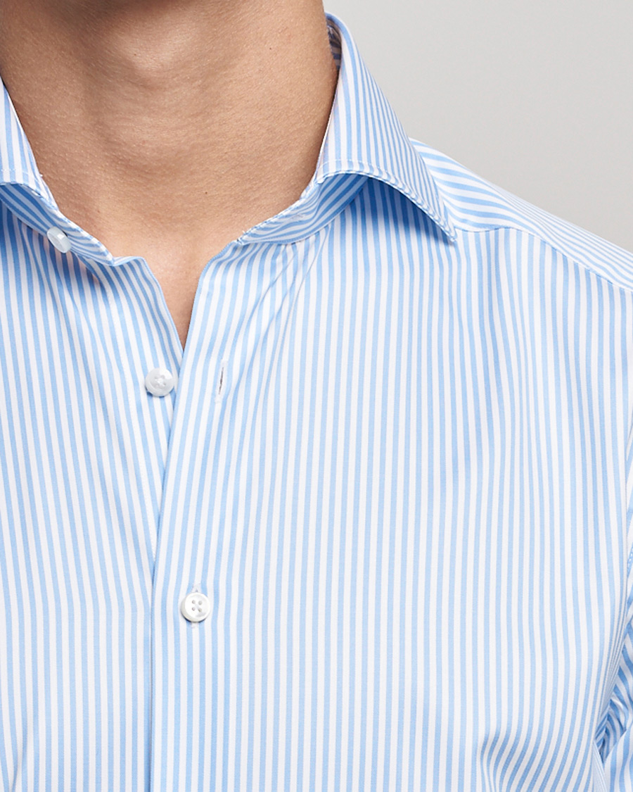 Hombres | Camisas | Stenströms | Slimline Stripe Cut Away Shirt Light Blue