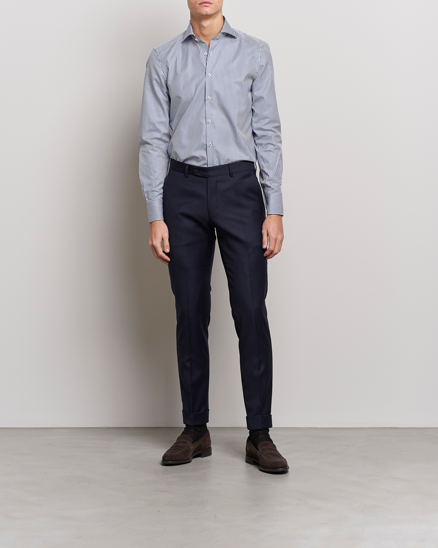 Hombres | Camisas | Stenströms | Slimline Stripe Cut Away Shirt Navy