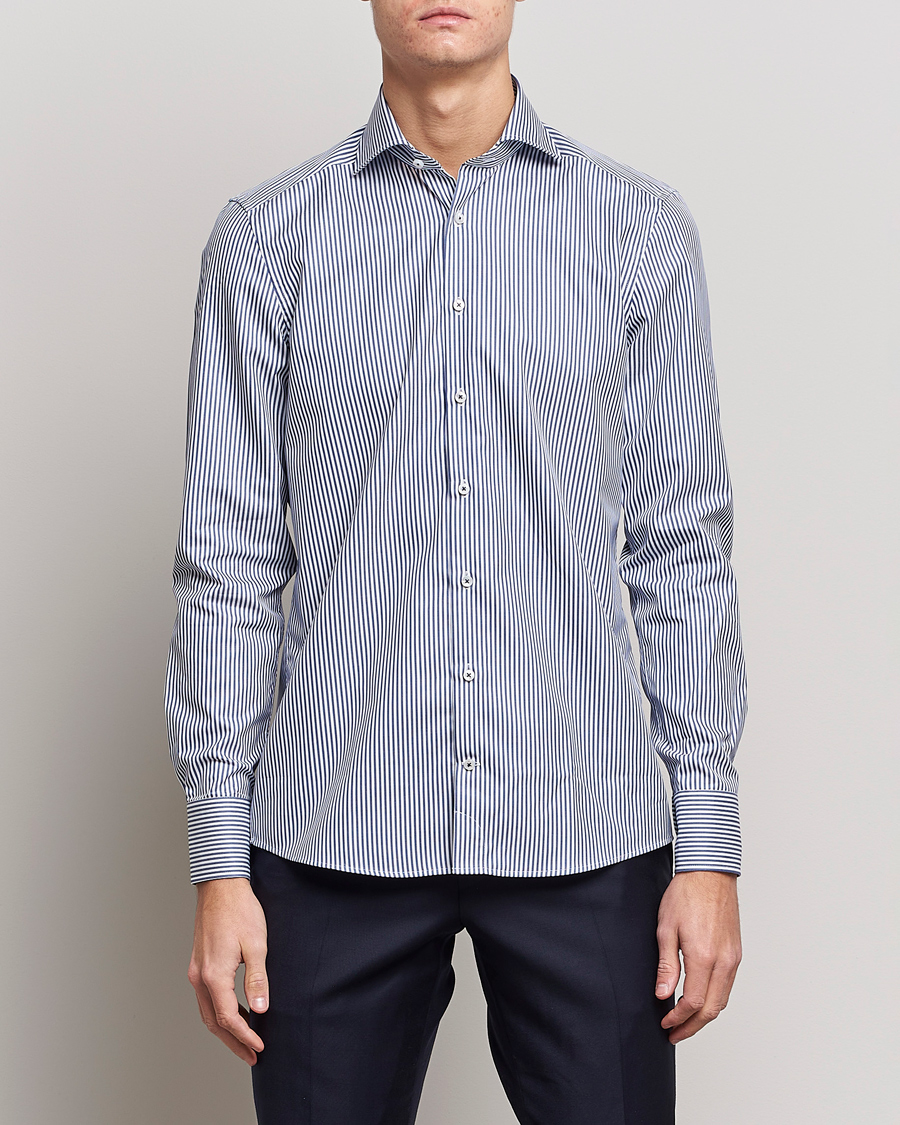 Hombres | Camisas | Stenströms | Slimline Stripe Cut Away Shirt Navy