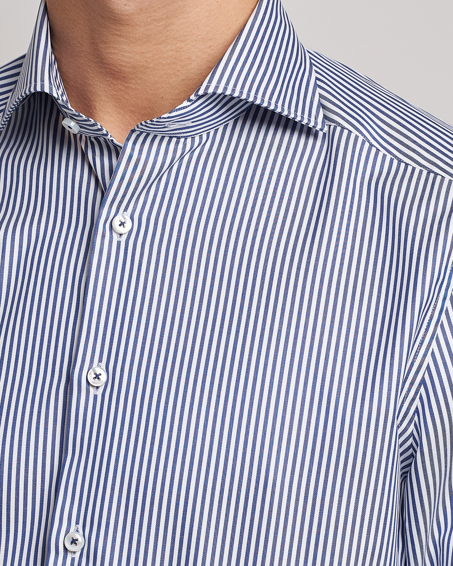 Hombres | Camisas | Stenströms | Slimline Stripe Cut Away Shirt Navy