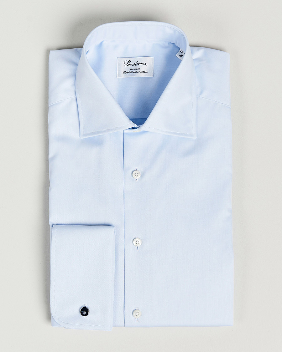 Hombres | Camisas | Stenströms | Slimline Double Cuff Light Blue