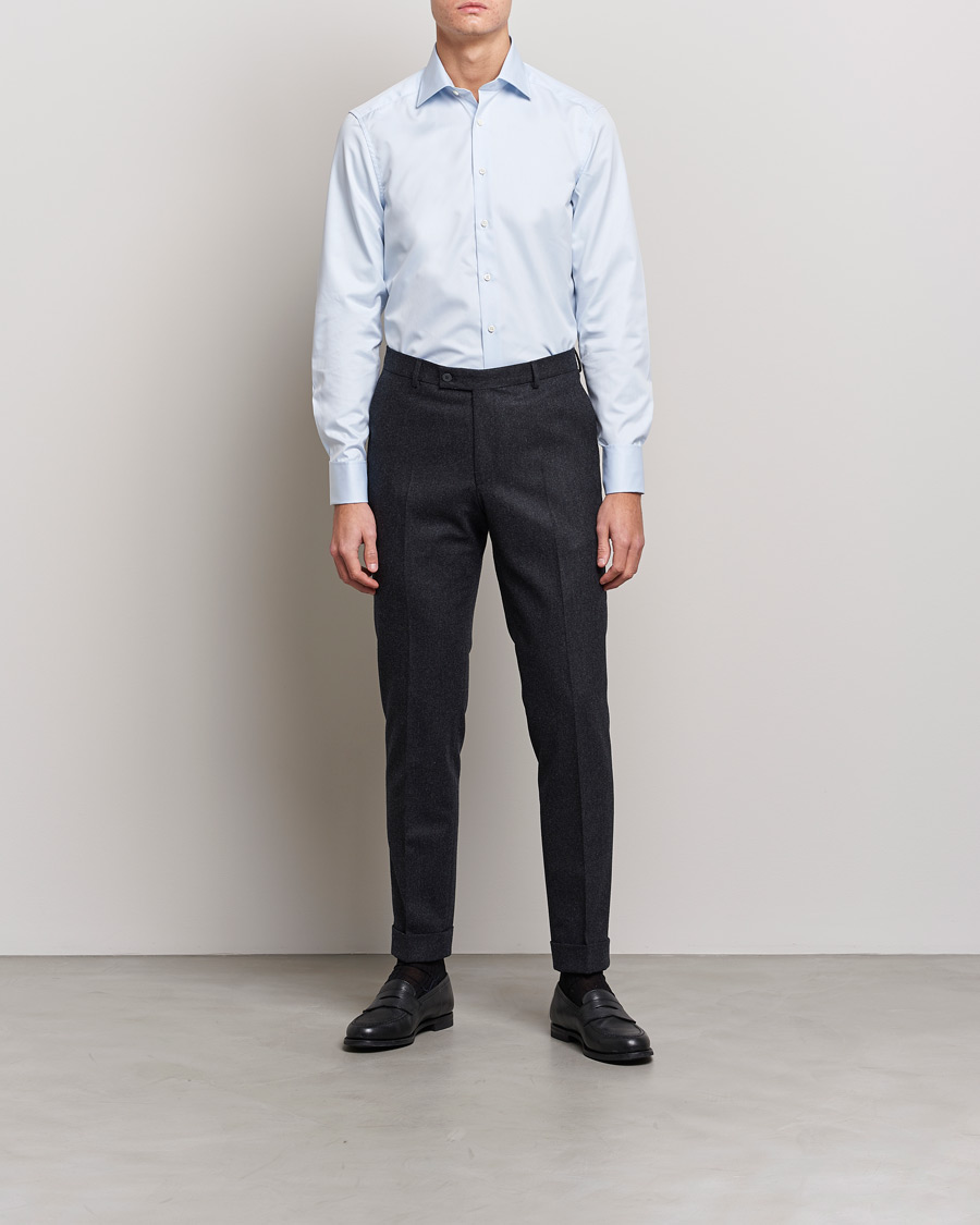 Hombres | Camisas | Stenströms | Slimline Double Cuff Light Blue