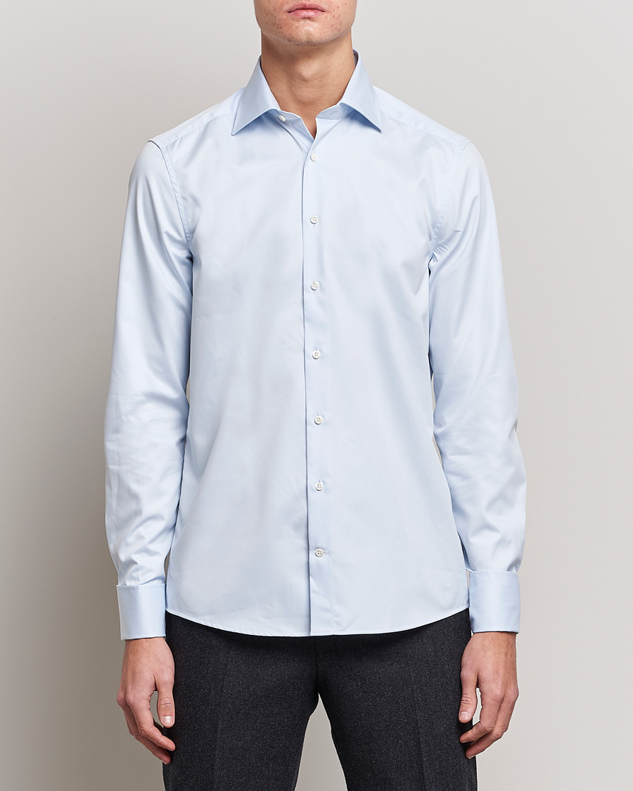 Hombres | Camisas | Stenströms | Slimline Double Cuff Light Blue