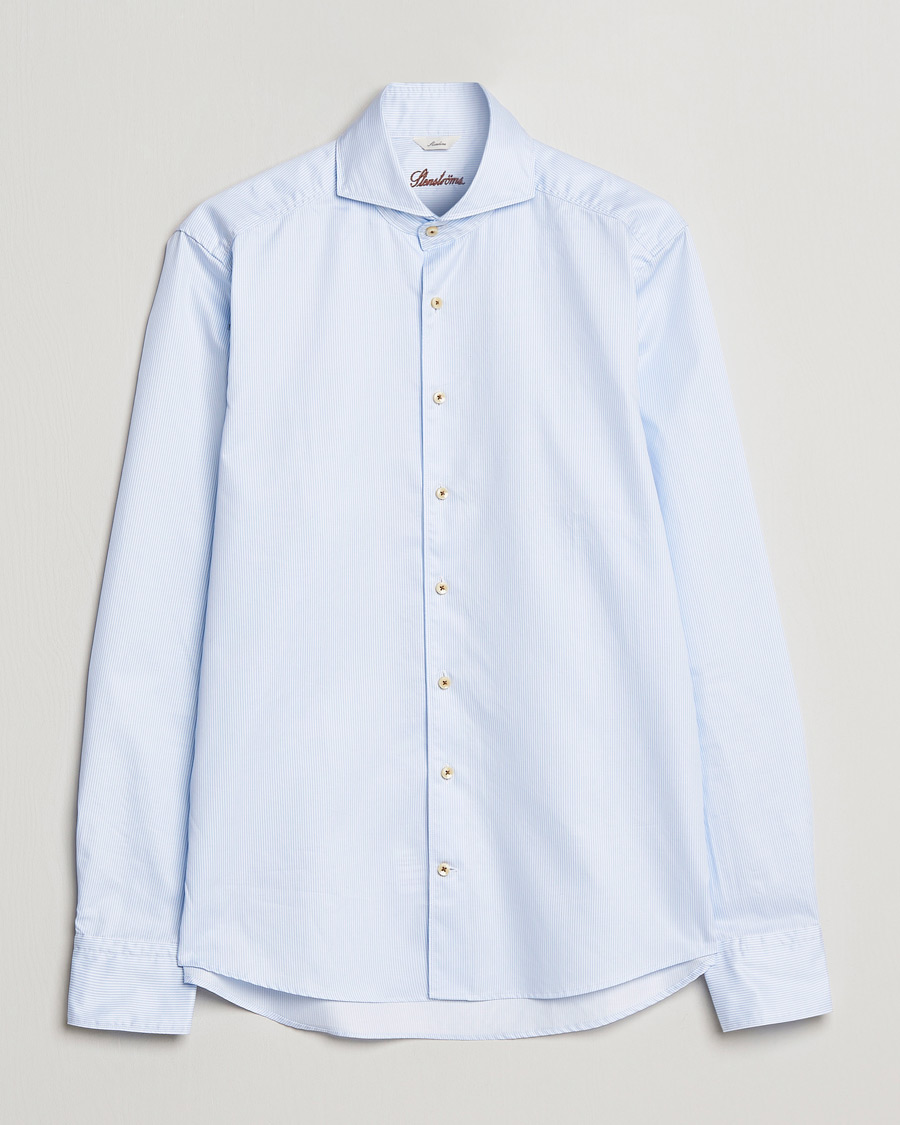 Hombres | Camisas | Stenströms | Slimline Pinstriped Casual Shirt Light Blue