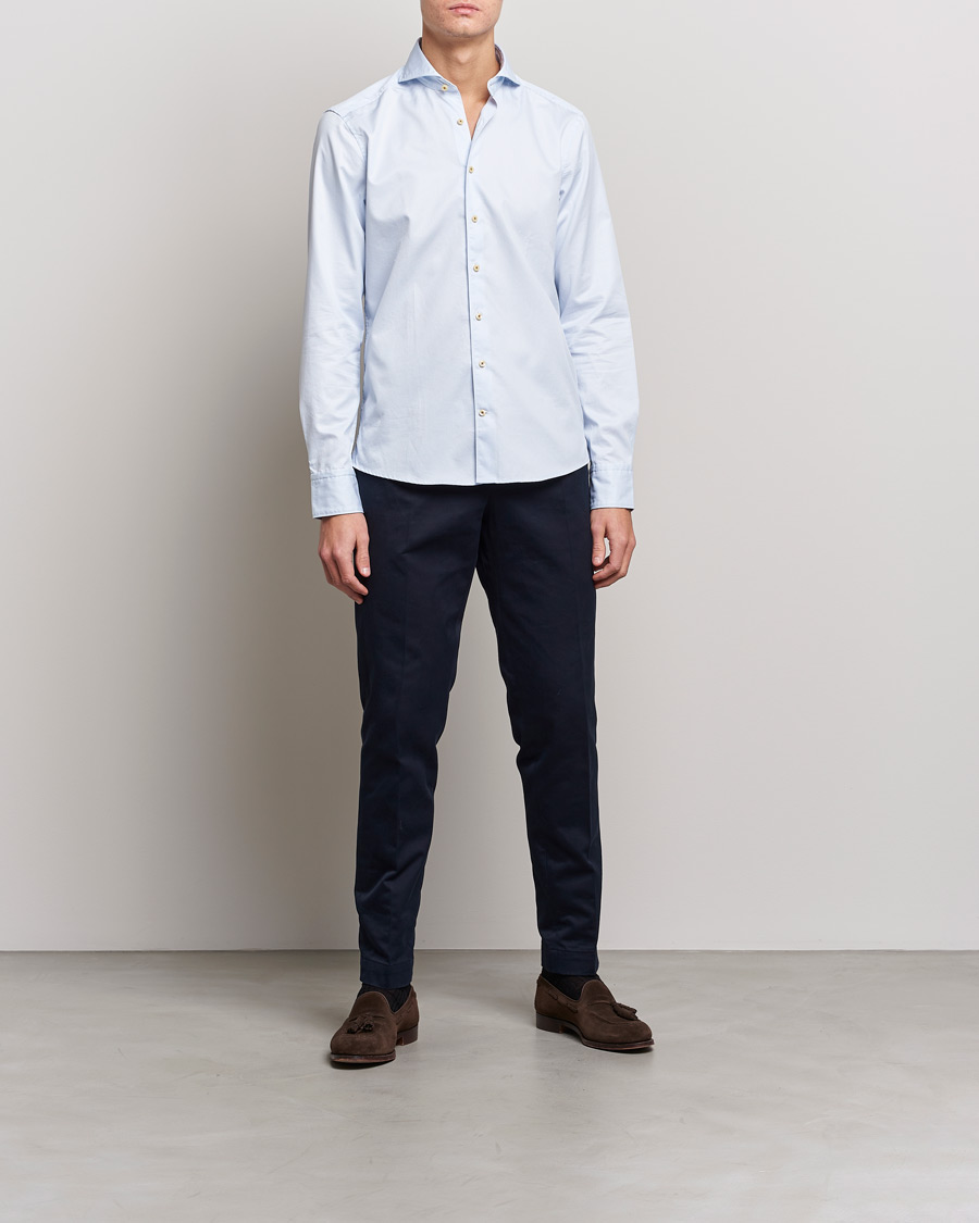 Hombres | Camisas | Stenströms | Slimline Pinstriped Casual Shirt Light Blue