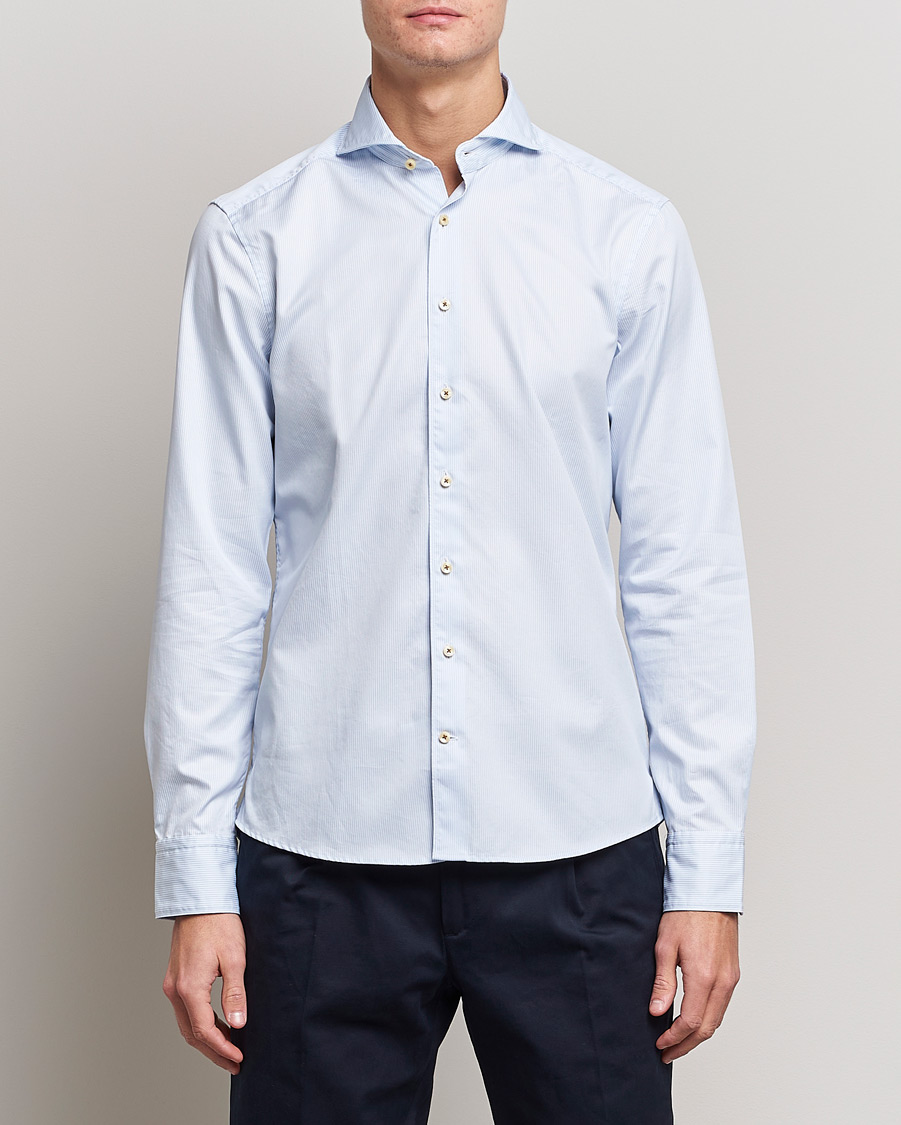 Men |  | Stenströms | Slimline Pinstriped Casual Shirt Light Blue