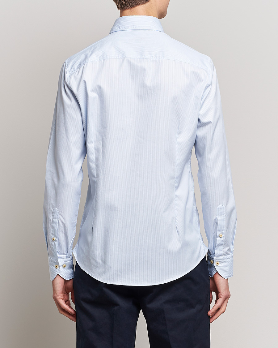 Hombres | Camisas | Stenströms | Slimline Pinstriped Casual Shirt Light Blue
