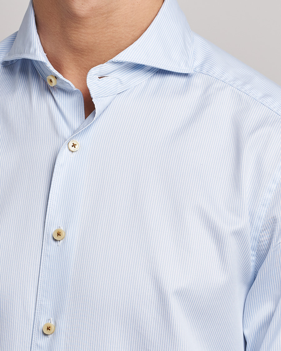 Hombres | Camisas | Stenströms | Slimline Pinstriped Casual Shirt Light Blue