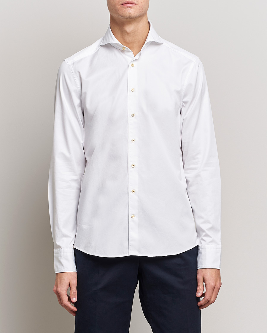 Hombres | Camisas casuales | Stenströms | Slimline Washed Cotton Shirt White