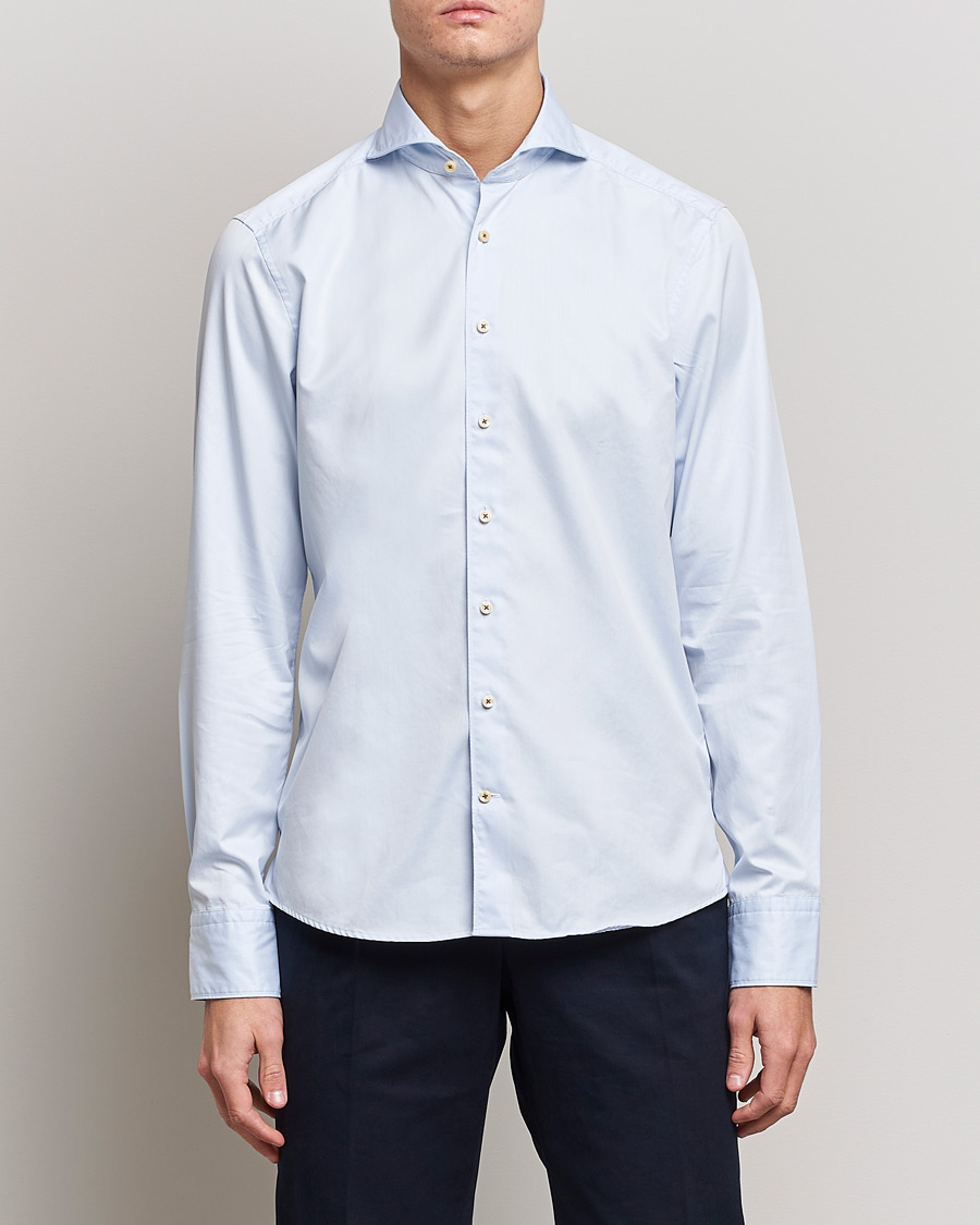 Hombres | Camisas casuales | Stenströms | Slimline Washed Cotton Shirt Light Blue
