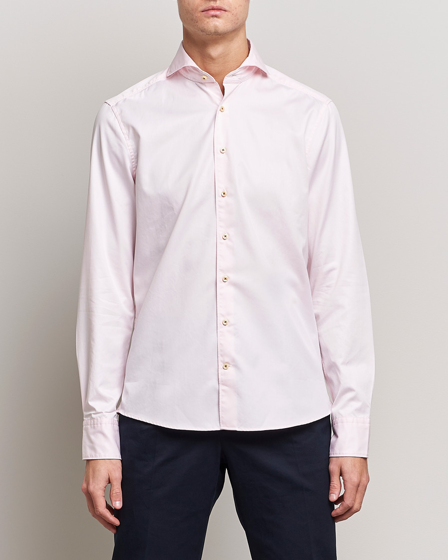 Hombres | Casual | Stenströms | Slimline Washed Cotton Shirt Pink