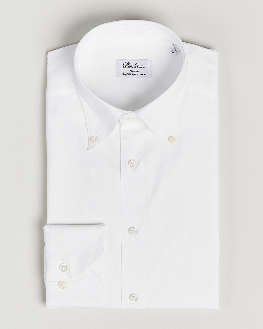 Hombres | Camisas | Stenströms | Slimline Pinpoint Oxford Button Down Shirt White