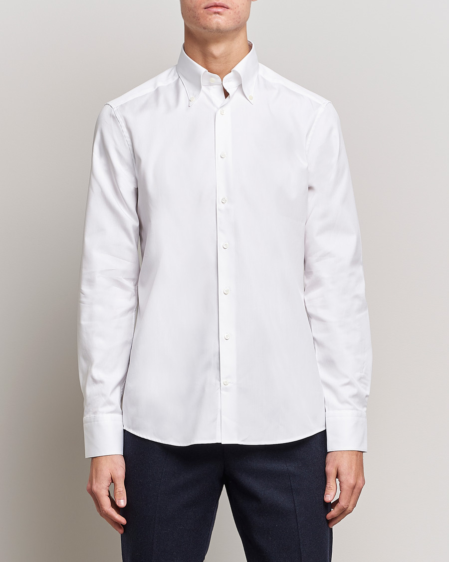 Hombres | Camisas | Stenströms | Slimline Pinpoint Oxford Button Down Shirt White