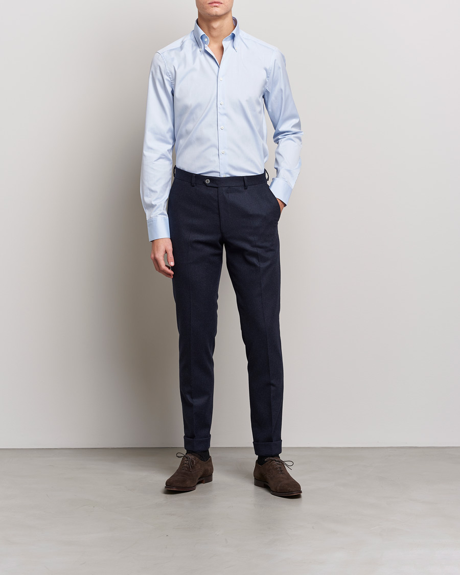 Hombres | Camisas de vestir | Stenströms | Slimline Pinpoint Oxford Button Down Shirt Light Blue