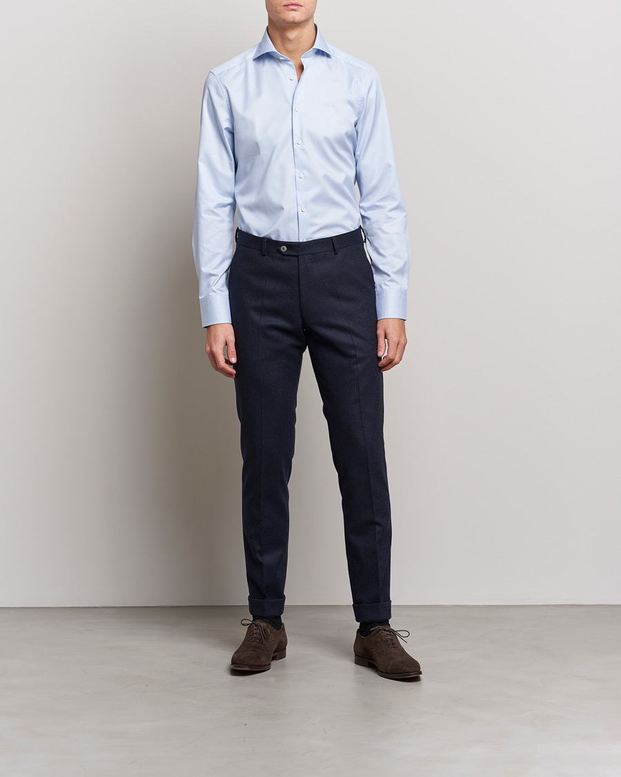Hombres | Camisas de vestir | Stenströms | Slimline Micro Stripe Cut Away Shirt Blue