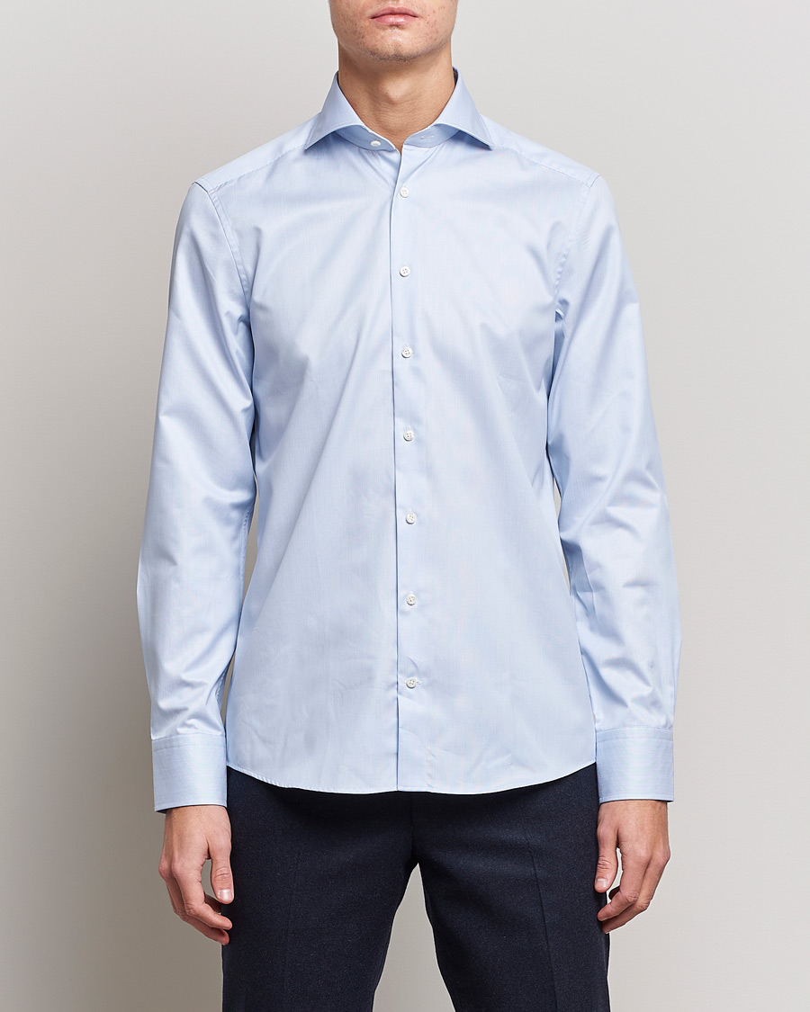 Hombres | Camisas | Stenströms | Slimline Micro Stripe Cut Away Shirt Blue