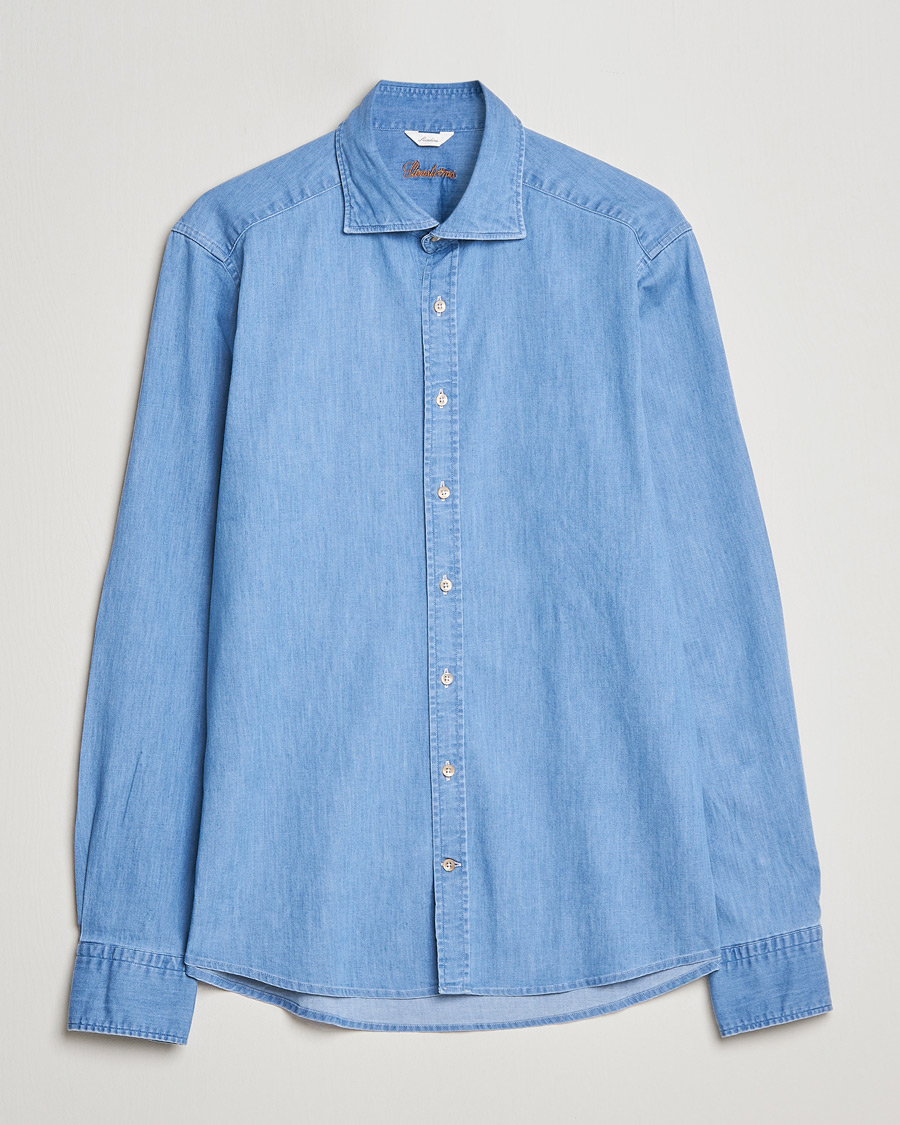 Hombres | Camisas | Stenströms | Slimline Garment Washed Shirt Light Denim