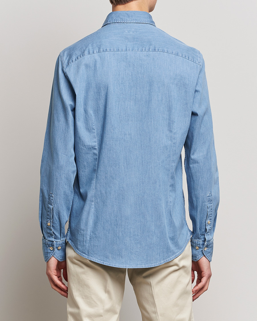 Hombres | Camisas | Stenströms | Slimline Garment Washed Shirt Light Denim