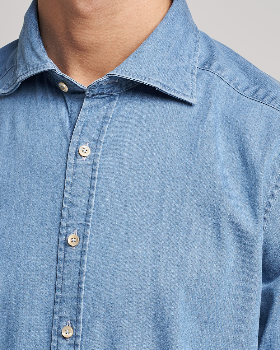 Hombres | Camisas | Stenströms | Slimline Garment Washed Shirt Light Denim