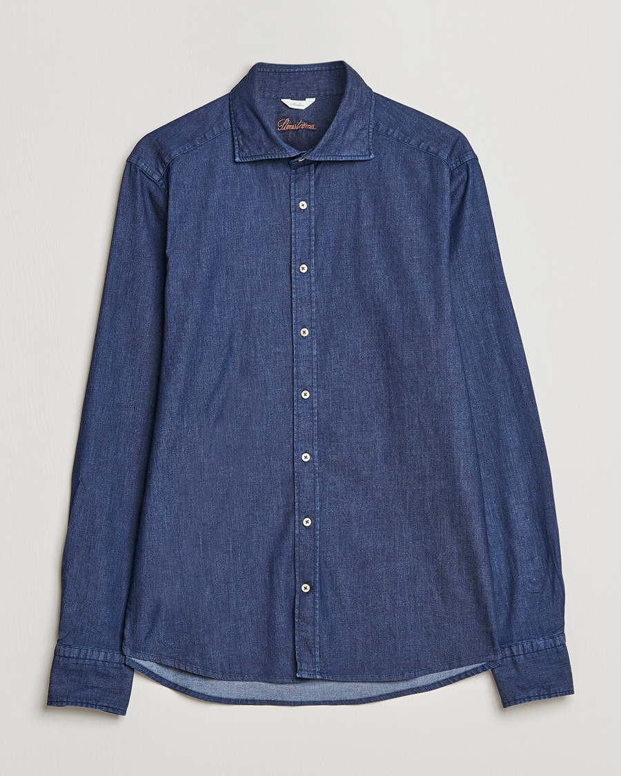 Hombres | Camisas | Stenströms | Slimline Garment Washed Shirt Dark Denim