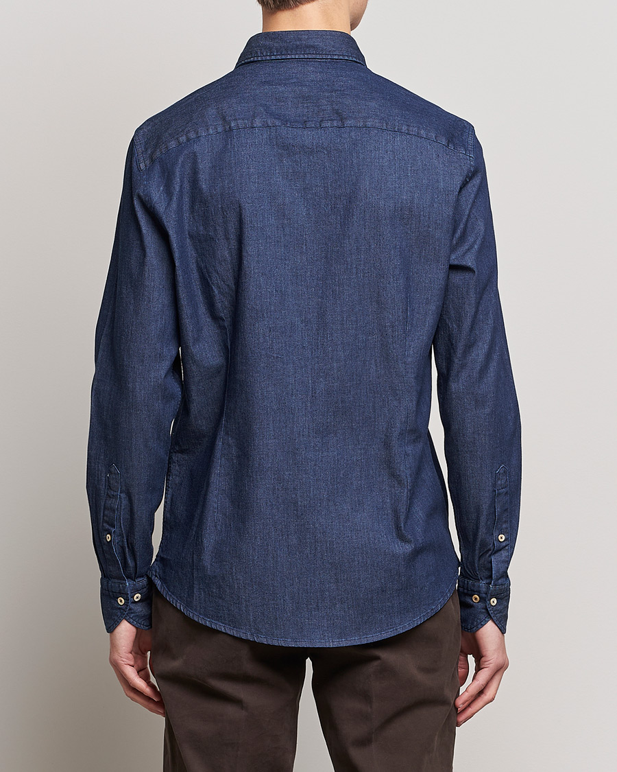 Hombres | Camisas | Stenströms | Slimline Garment Washed Shirt Dark Denim