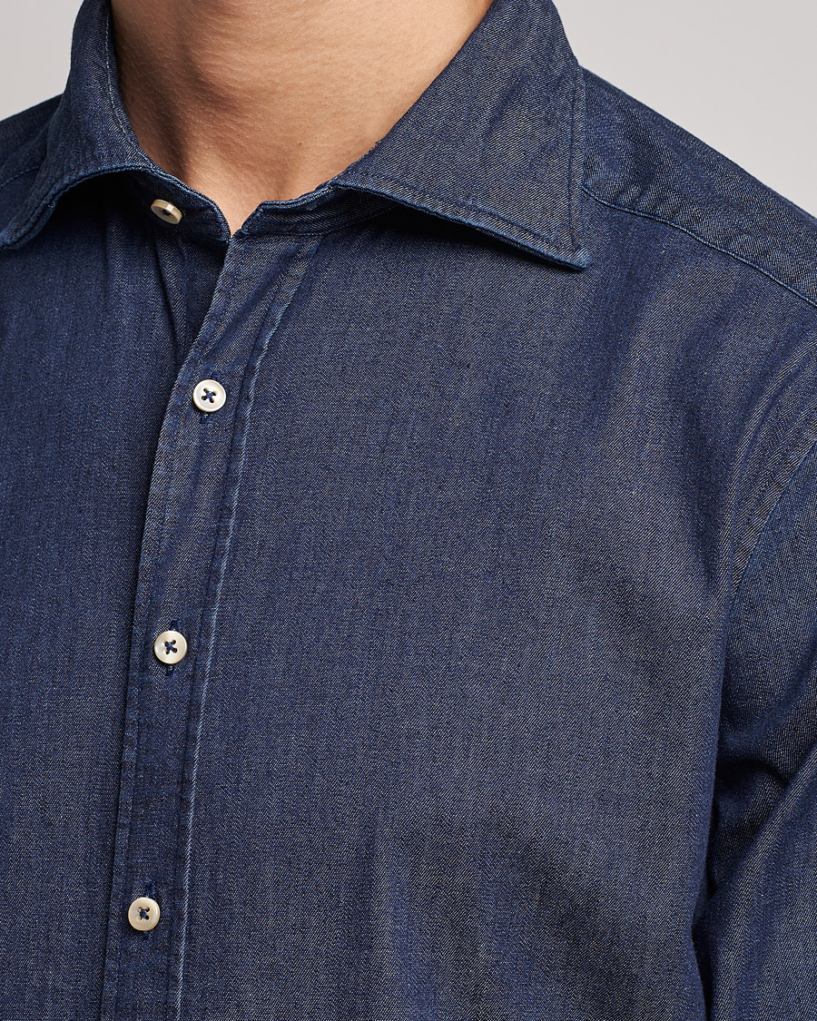 Hombres | Camisas | Stenströms | Slimline Garment Washed Shirt Dark Denim