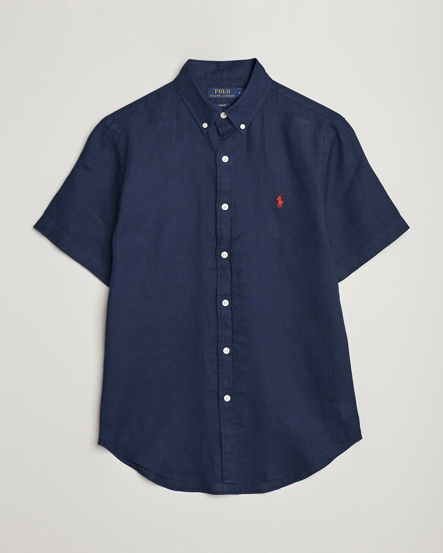 Hombres | Camisas | Polo Ralph Lauren | Slim Fit Linen Short Sleeve Shirt Newport Navy