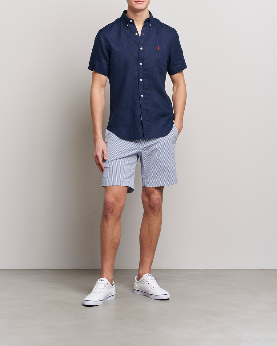 Hombres | Camisas | Polo Ralph Lauren | Slim Fit Linen Short Sleeve Shirt Newport Navy