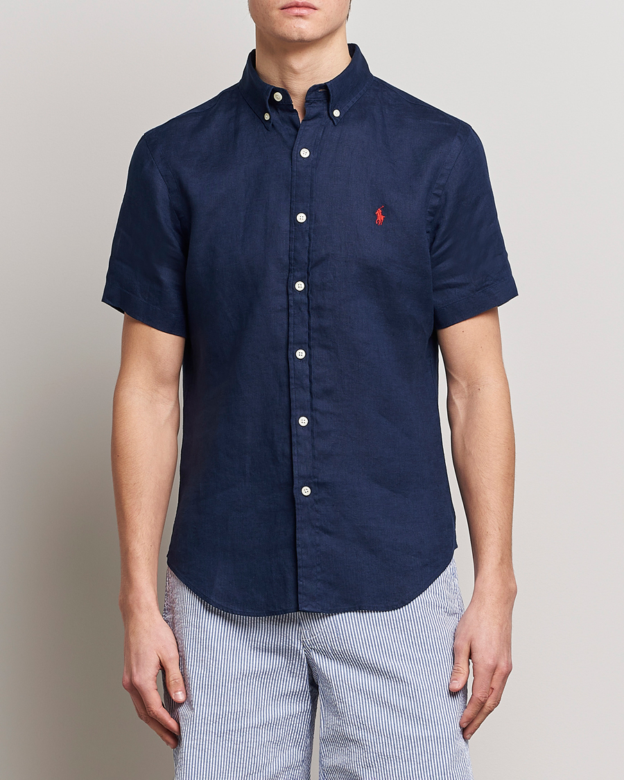 Hombres | Camisas | Polo Ralph Lauren | Slim Fit Linen Short Sleeve Shirt Newport Navy
