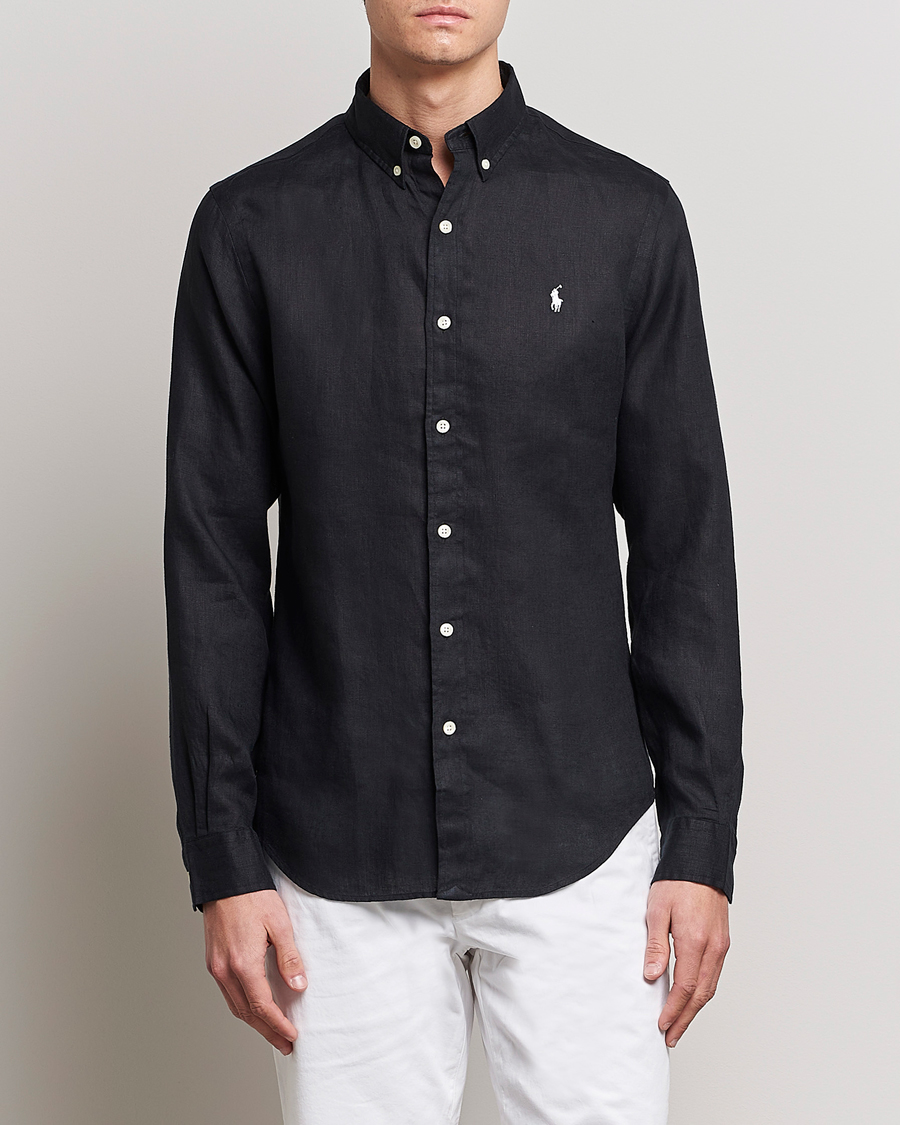 Hombres | Camisas de lino | Polo Ralph Lauren | Slim Fit Linen Button Down Shirt Polo Black