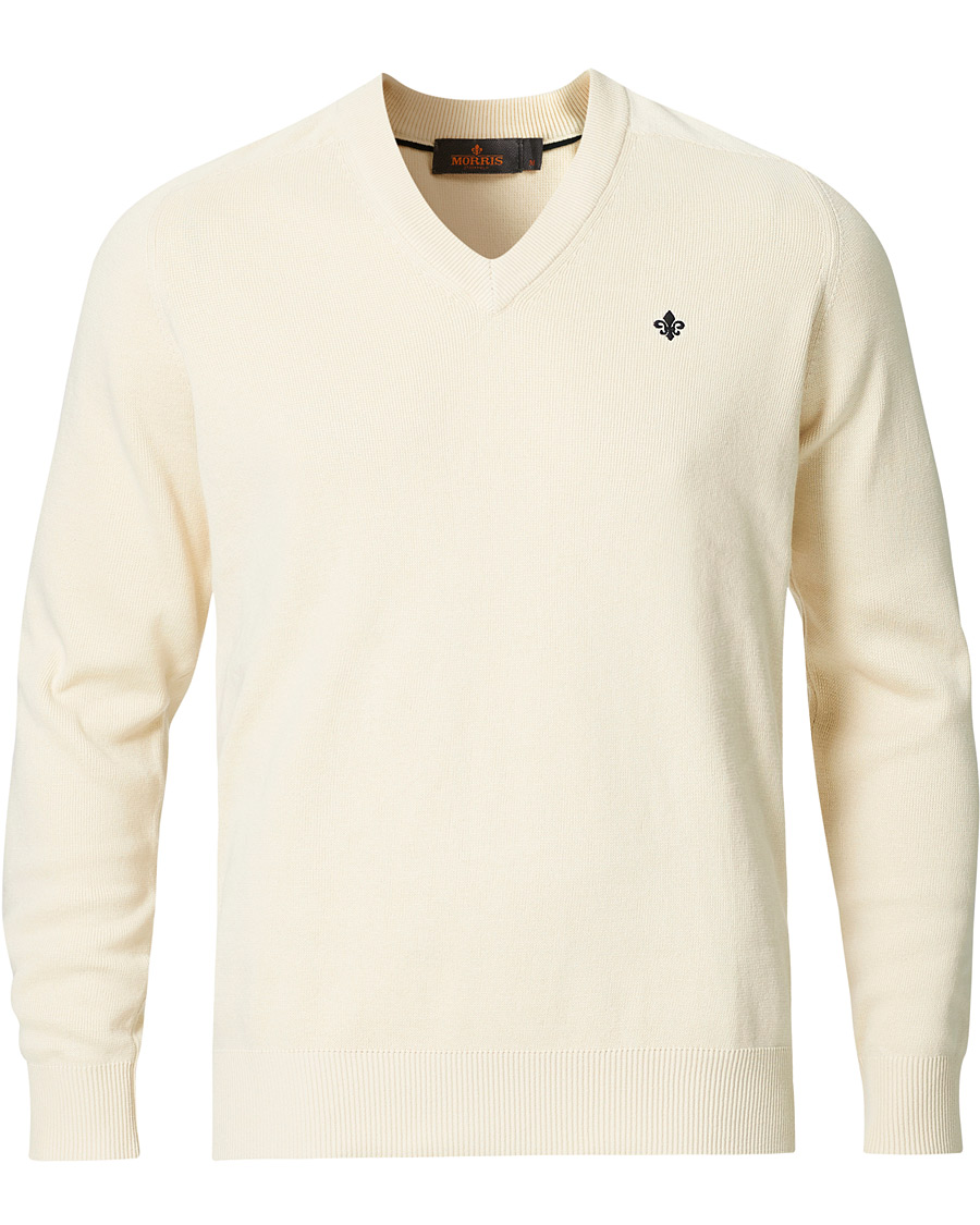 Hombres | Jerséis y prendas de punto | Morris | Hilyard Knitted V-Neck Sweater Off White