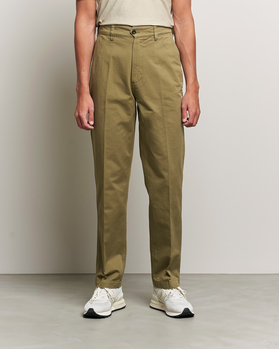 Hombres | Preppy Authentic | Drake's | Flat Front Cotton Chino Olive