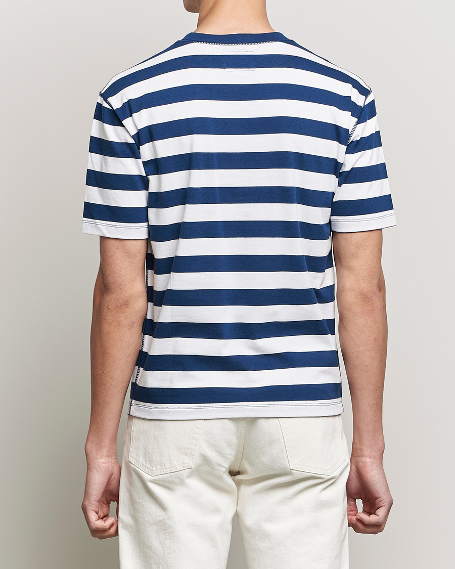 Hombres | Camisetas | Drake's | Striped Cotton Hiking Tee White/Navy
