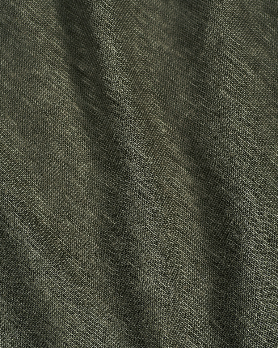 Hombres | Jerséis y prendas de punto | Gran Sasso | Washed Linen Long Sleeve Polo Dark Green