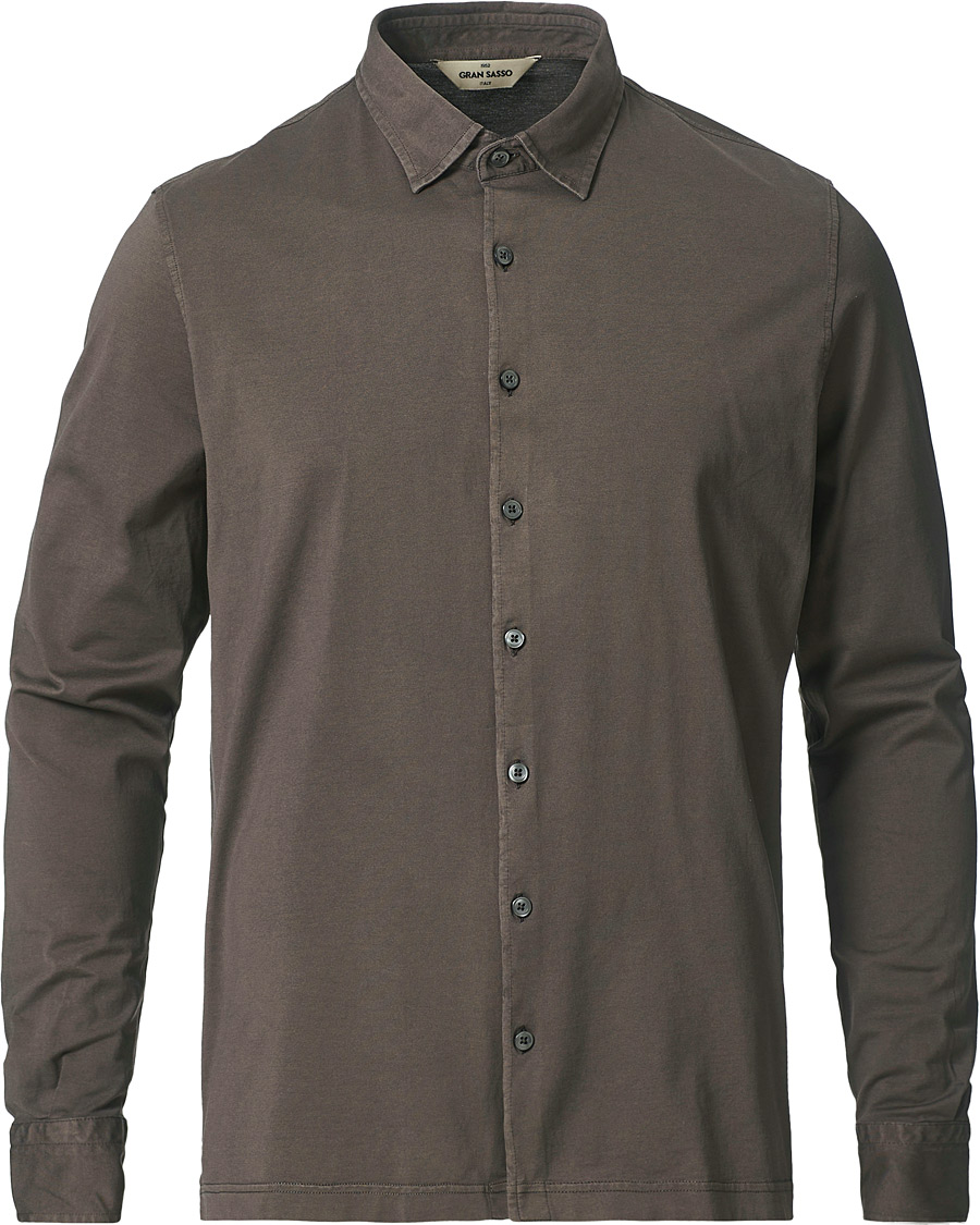 Hombres | Camisas | Gran Sasso | Washed Cotton Jersey Shirt Dark Brown